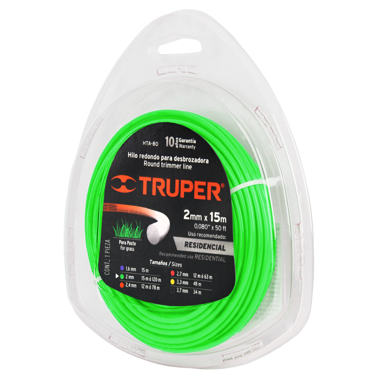 HILO REDONDO PARA BORDEADORA 2MM X 15M - TRUPER